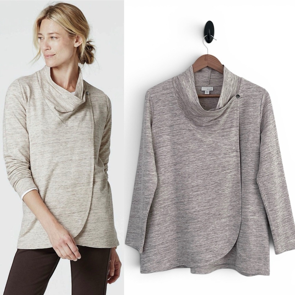 J. Jill Pure Jill Women Petite Medium PM Oatmeal Asymmetric Faux Wrap Jacket NEW